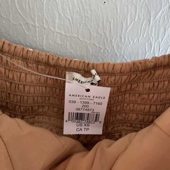 American Eagle Polka Dot Maxi Dress Tan Puff Sleeve NWT XS - Picture 6 of 11